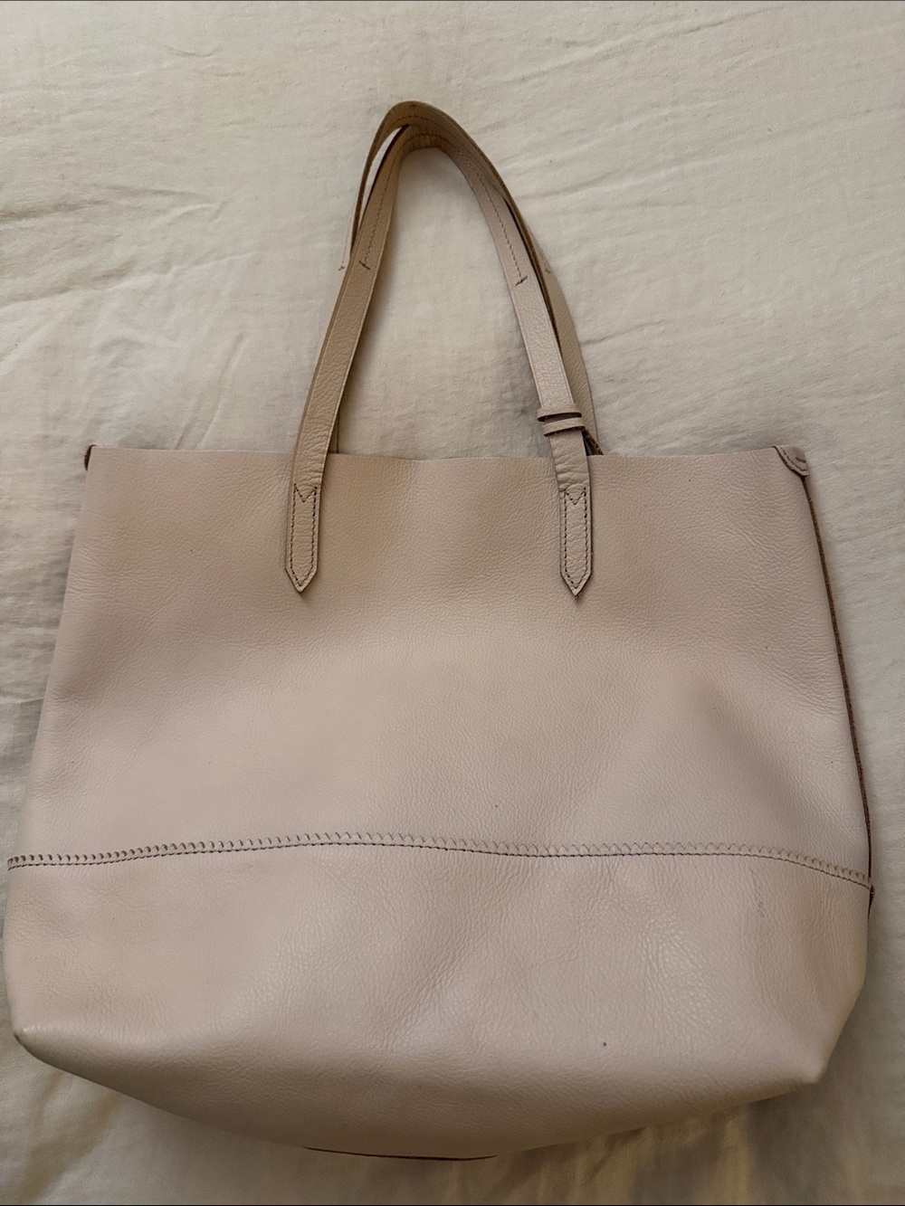 J. Crew Pebble Leather Dawning Tote in Light Taupe Pale Pink.
